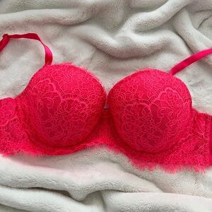 victoria’s secret ♡ hot pink lace dream angels padded bra lined demi 32 DD